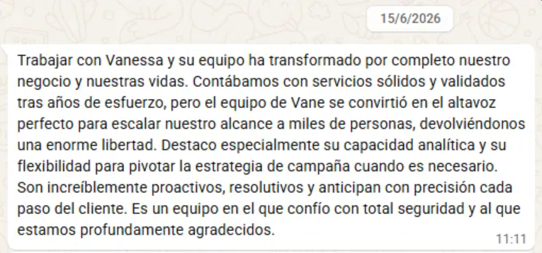 Mensaje de agradecimiento de Stephi Burnell a Vanesa Brombin